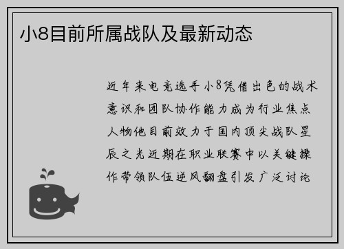 小8目前所属战队及最新动态
